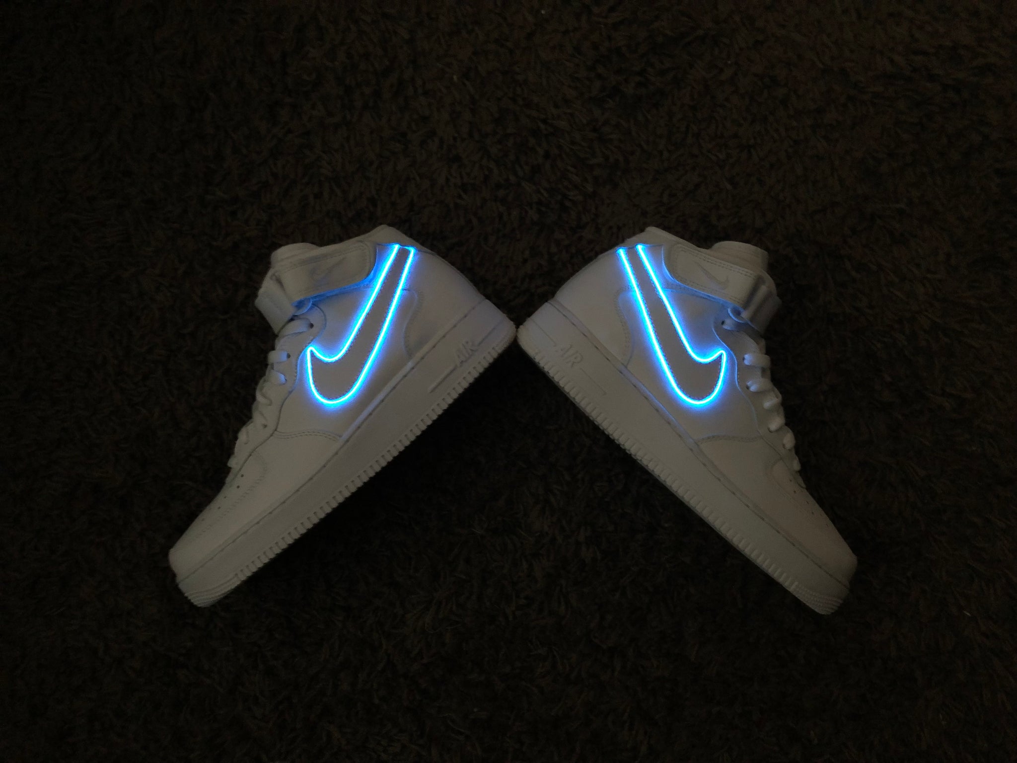 White Nike Air Force Mid 1 Light Up Shoes 10 Colors of Light Upgrade